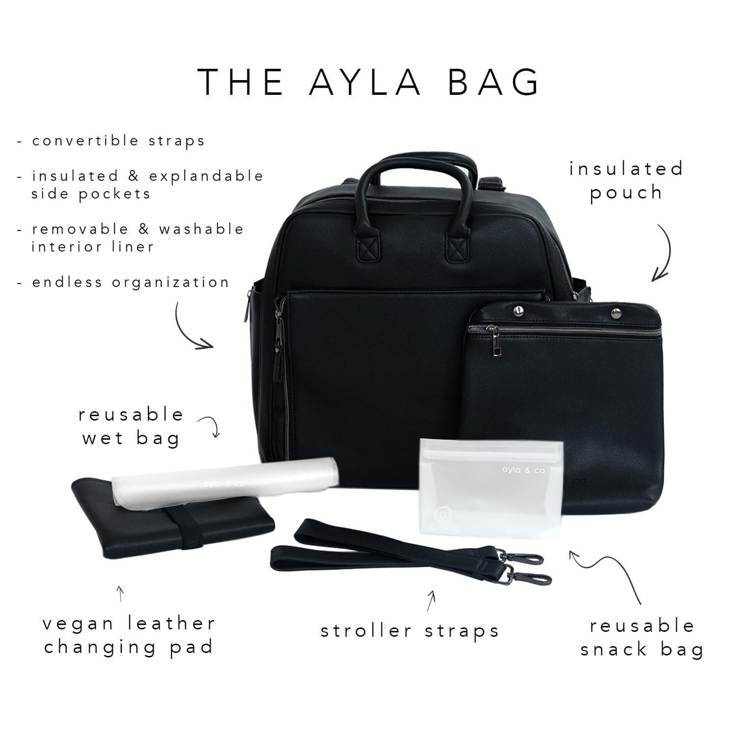 Ayla & Co Full-Size Diaper Bag Backpack, Baby Essentials Cross-Body Changing Bag for Baby Girl/Boy Convertible Straps Portable Tote Bag, Baby Changing Pad, Insulated Pockets & Pouch, Olive