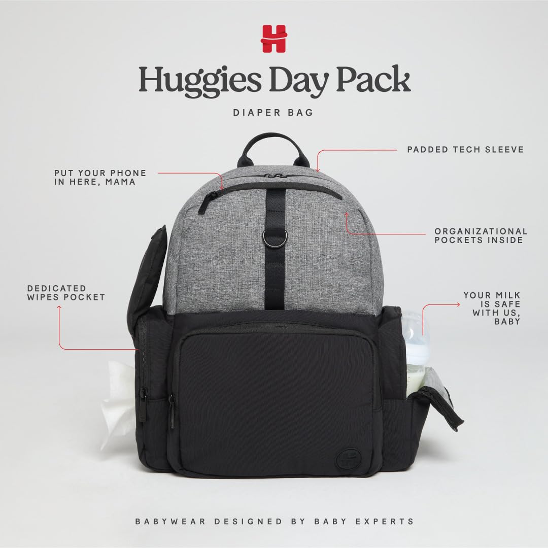 HUGGIES Unisex-adult Day Pack Diaper Backpack, Black/Solid, One Size
