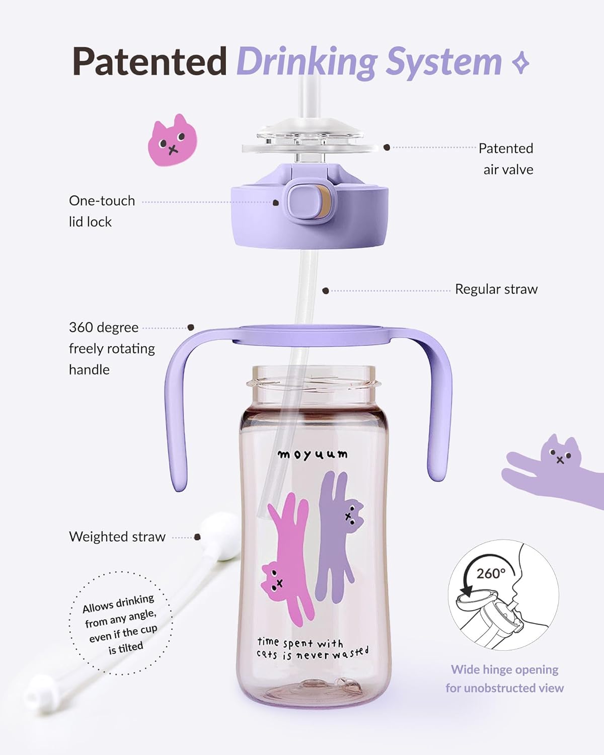 MOYUUM Leak Proof Sippy Cup with Handle | Made in Korea, 100% BPA Free PPSU, Magic No Spill Straw Cup with Attached Flip Top Lid, Easy to Hold for Babies and Toddlers, 9oz Yellow