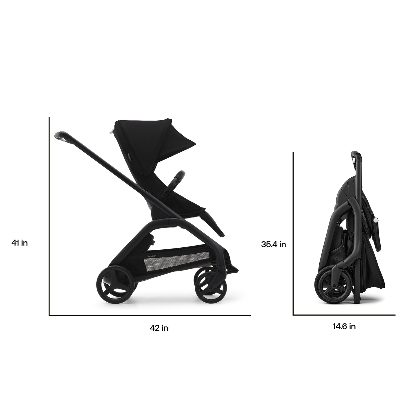 Bugaboo Dragonfly City Stroller, Lightweight Compact Baby Stroller with One Hand Easy Fold in Any Position, Full Suspension, XL Underseat Basket, Graphite Chassis and Grey Melange Sun Canopy