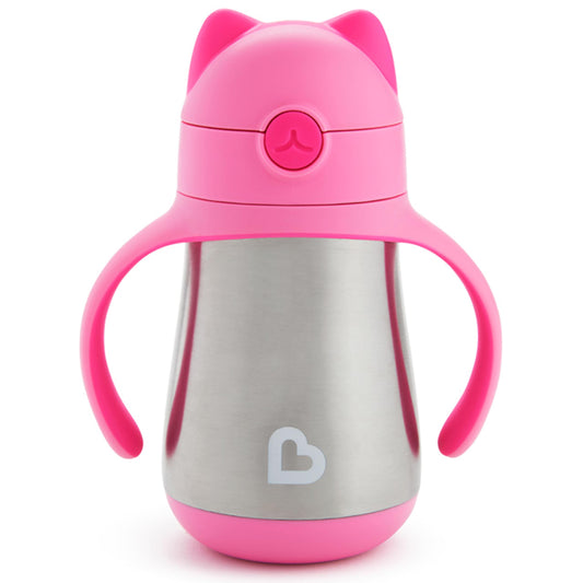 Munchkin Cool Cat Sippy Cup for Toddlers, Stainless Steel Straw Cup, 8 Ounce, Pink