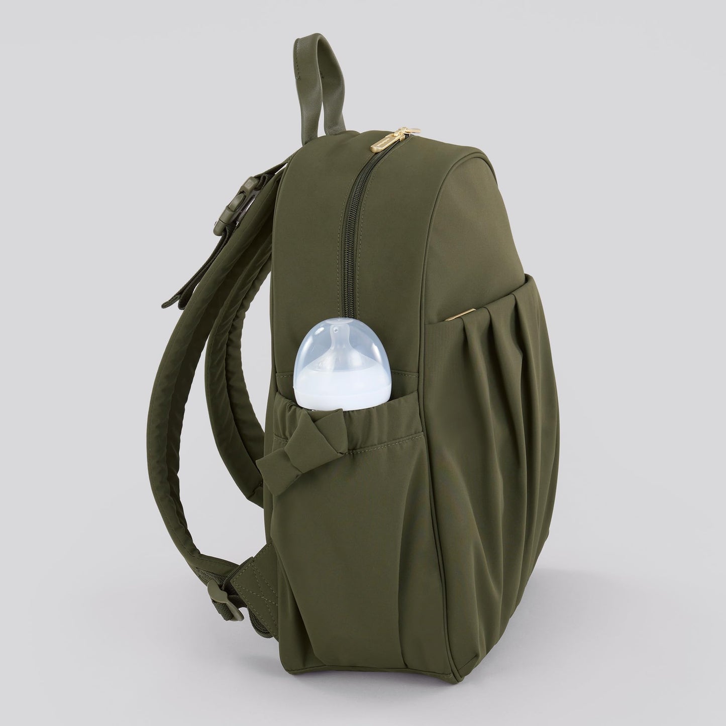 Motherhood Gathered Pocket Backpack Diaper Bag Diaper Backpack - Large Capacity Baby Bag for Travel, Waterproof with Insulated Pockets & Changing Pad & Stroller Straps, Olive
