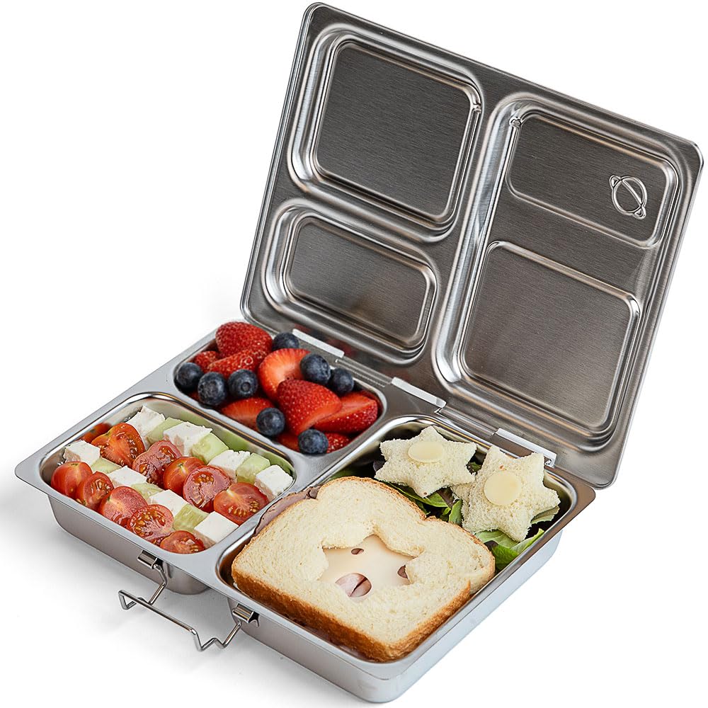PlanetBox LAUNCH classic stainless steel bento lunch box with 3 compartments for adults and kids