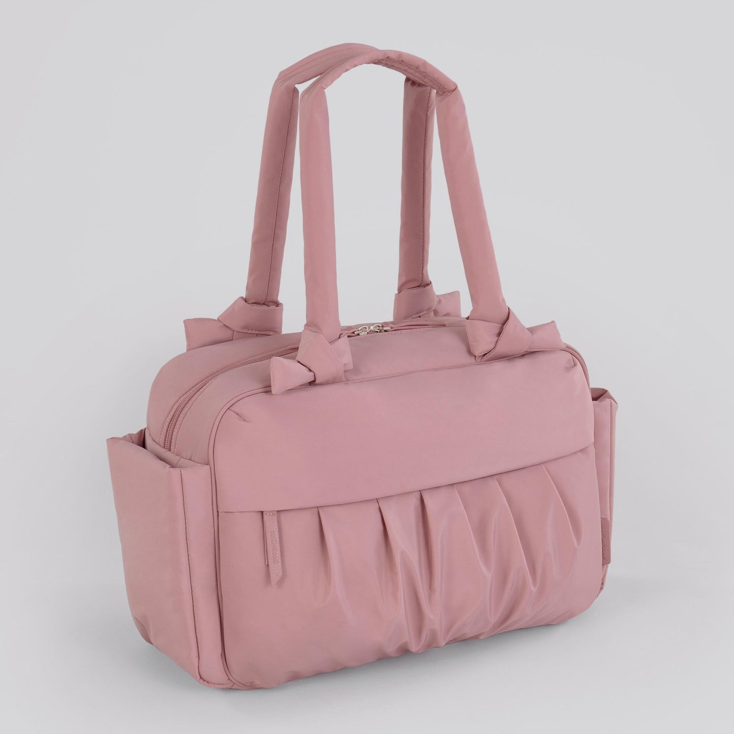 Motherhood Knotted Bows Duffle Diaper Bag Diaper Bag - Large Capacity Baby Bag for Travel, Waterproof with Insulated Pockets & Changing Pad, Dusty Rose