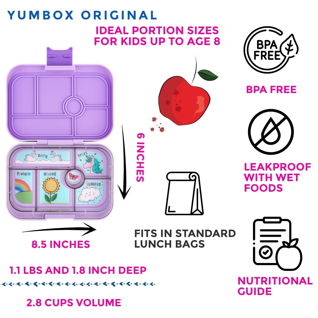 Yumbox Original Leakproof Bento Lunch Box Container for Kids (Lavande Purple Unicorn)