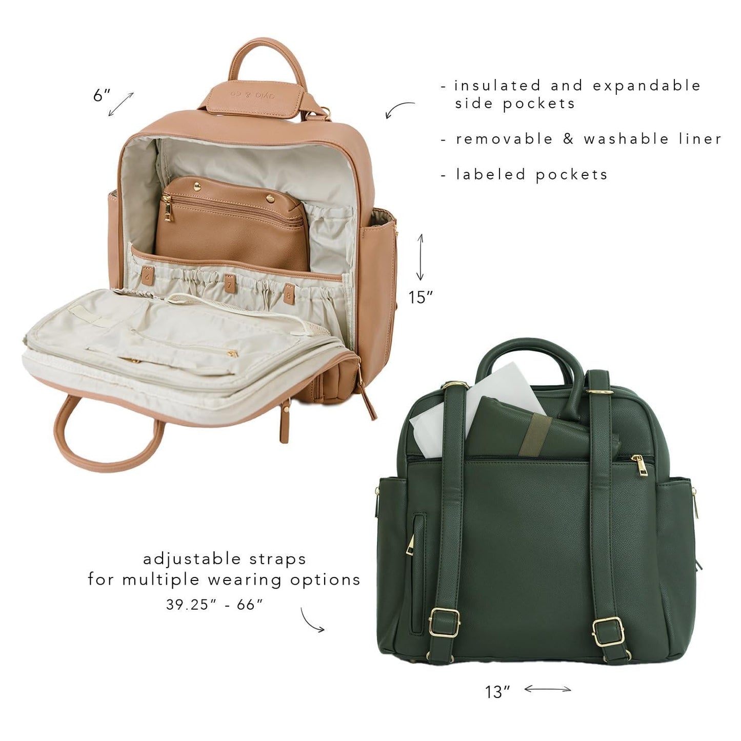 Ayla & Co Full-Size Diaper Bag Backpack, Baby Essentials Cross-Body Changing Bag for Baby Girl/Boy Convertible Straps Portable Tote Bag, Baby Changing Pad, Insulated Pockets & Pouch, Olive