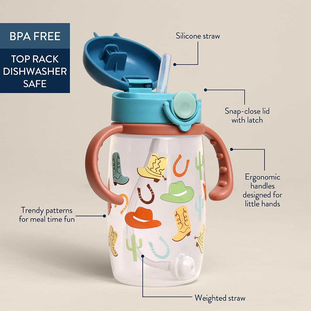 Itzy Ritzy Sippy Cup for Toddlers – Weighted Silicone Straw, Easy-Grip Handles, Snap-Close Leak-Proof Lid, BPA-Free & Dishwasher Safe – Bottle-to-Cup Transition Cup, 13oz (Western)
