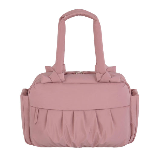 Motherhood Knotted Bows Duffle Diaper Bag Diaper Bag - Large Capacity Baby Bag for Travel, Waterproof with Insulated Pockets & Changing Pad, Dusty Rose