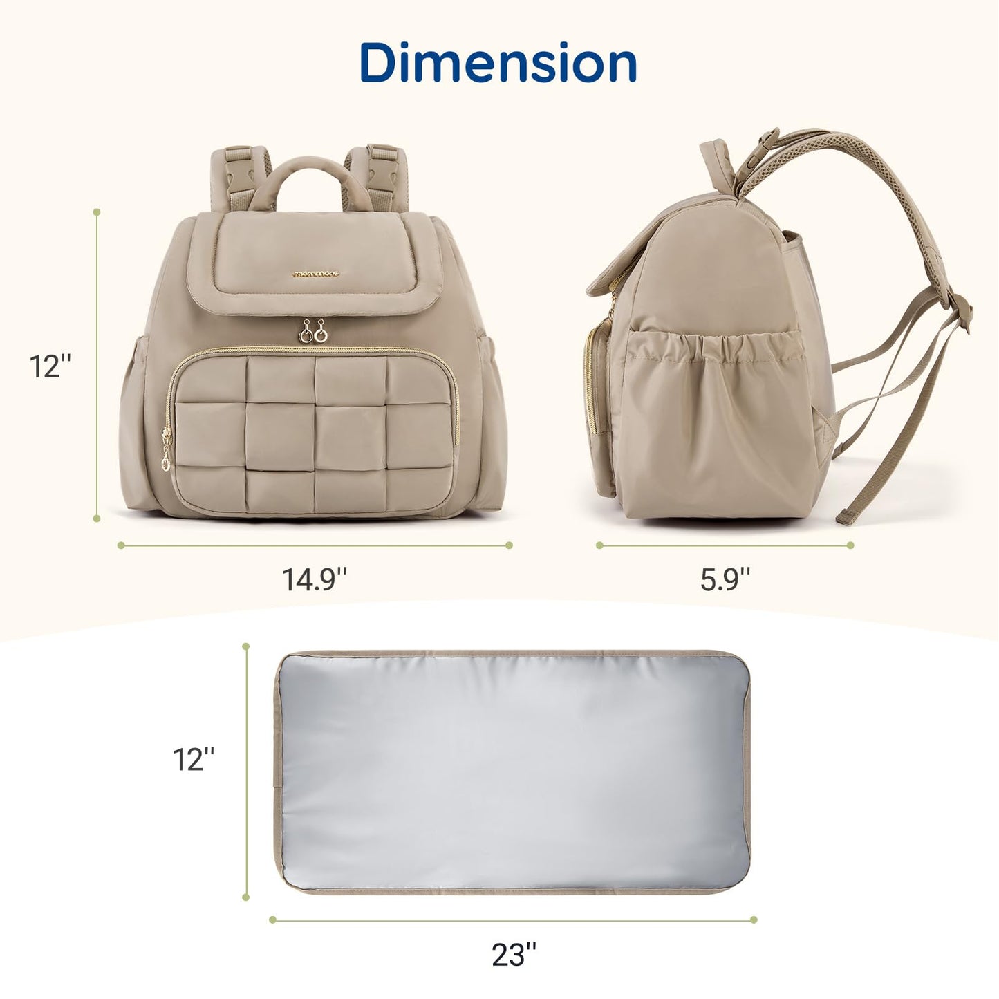 mommore Small Diaper Bag, Mini Baby Diaper Bag, Puffer Quilted Diaper Backpack with Changing Pad, Insulated Pockets, Stroller Strap, Woven Baby Bag for Travel Work
