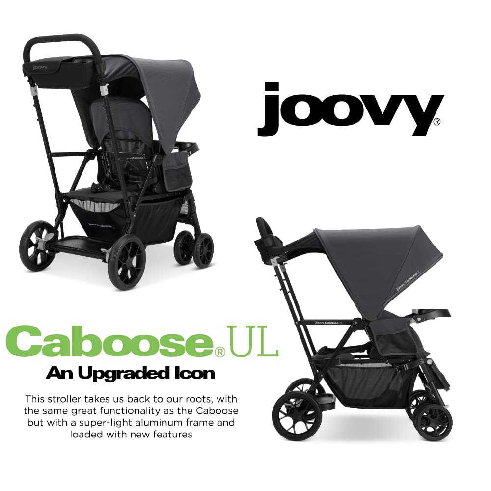 Joovy Caboose UL Sit and Stand Double Stroller with Bench Seat and Standing Platform, Plentiful Storage, Auto-Lock Quick-Fold, and Extended Sun Canopy, Jet