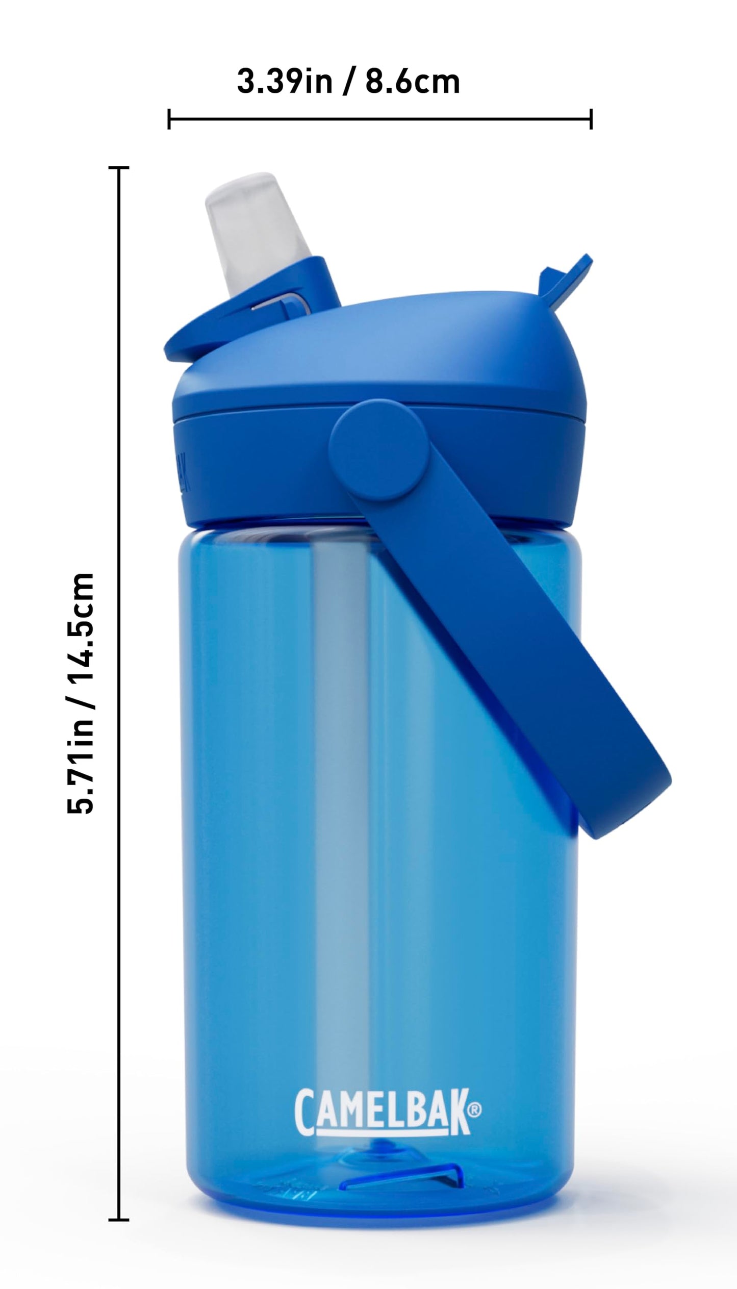 CamelBak Thrive Flip Straw Kids Bite Valve Tritan Renew Water Bottle True Blue, 14oz