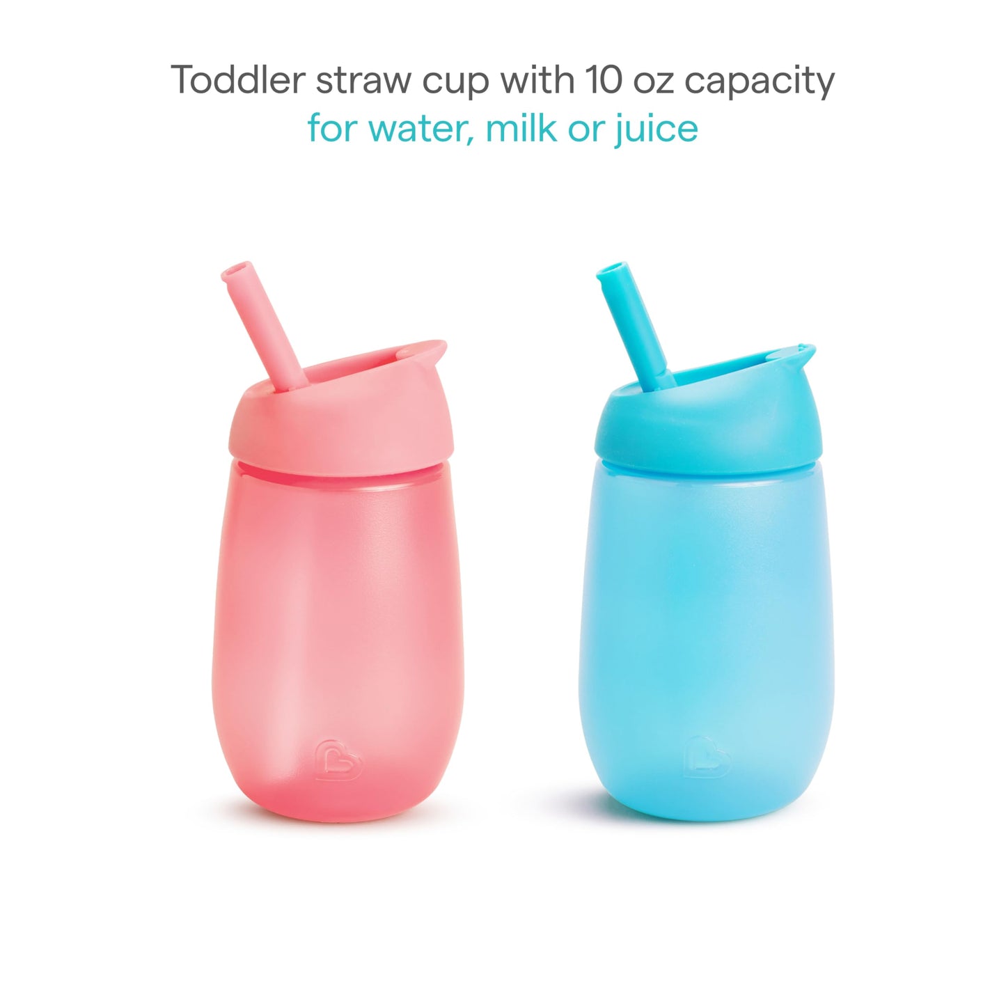 Munchkin Simple Clean Straw Cups for Toddlers 1-3, with Peel Open Straw for Easy Cleaning, Spill Proof Sippy Cup for Kids 12+ Months, 10 Ounce, 2 Pack, Pink/Blue