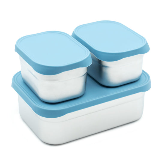 WeeSprout Stainless Steel Lunch Box Set - 750mL & 230mL Food Storage Nested Bento Boxes with Food Grade Silicone Lid - Leak Proof - Freezer Safe (Matte Blue)