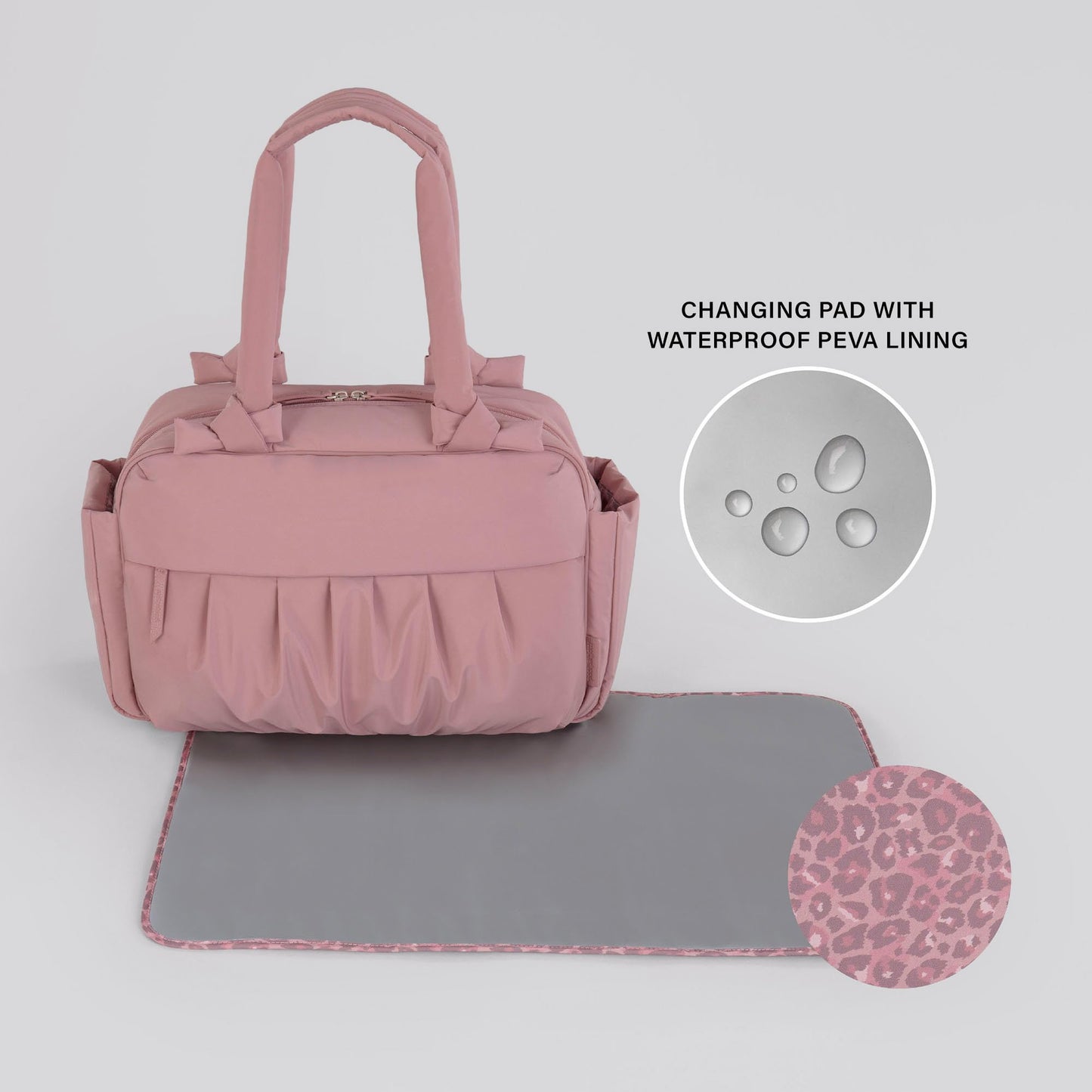 Motherhood Knotted Bows Duffle Diaper Bag Diaper Bag - Large Capacity Baby Bag for Travel, Waterproof with Insulated Pockets & Changing Pad, Dusty Rose