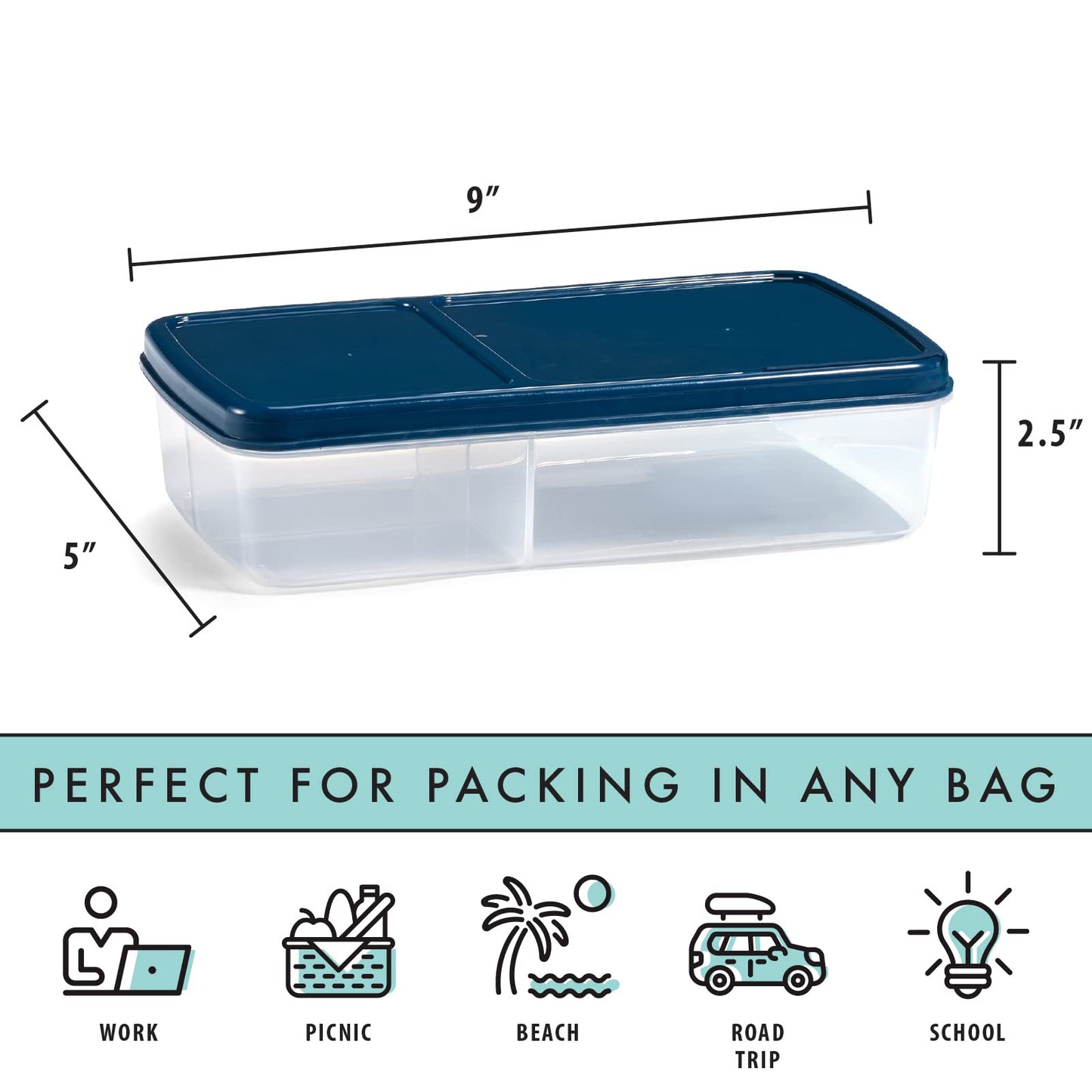 Fit & Fresh Bento Box Adult and Kids Lunch Box Container, Includes 2 Slim Clip-in Ice Packs, Reusable, Leak-Resistant, & Stackable Lunch Container for Adults