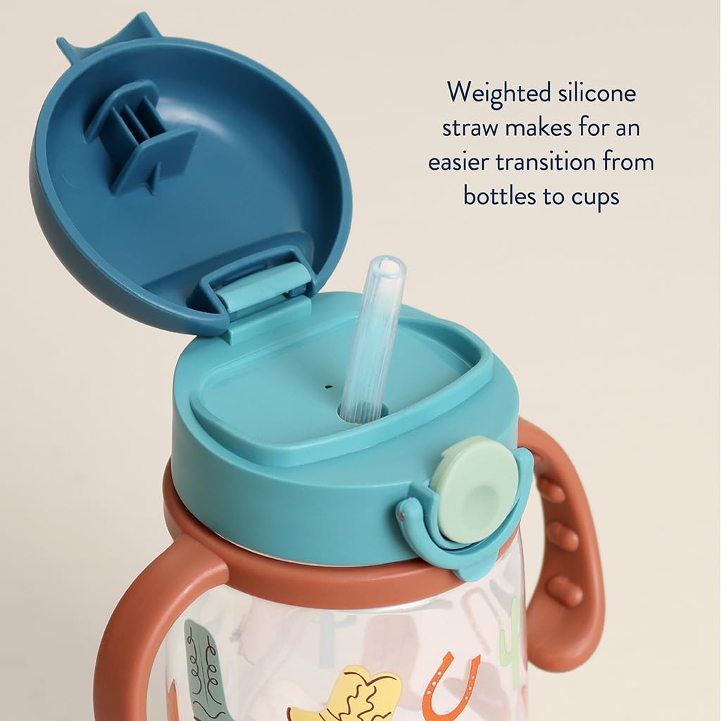 Itzy Ritzy Sippy Cup for Toddlers – Weighted Silicone Straw, Easy-Grip Handles, Snap-Close Leak-Proof Lid, BPA-Free & Dishwasher Safe – Bottle-to-Cup Transition Cup, 13oz (Western)