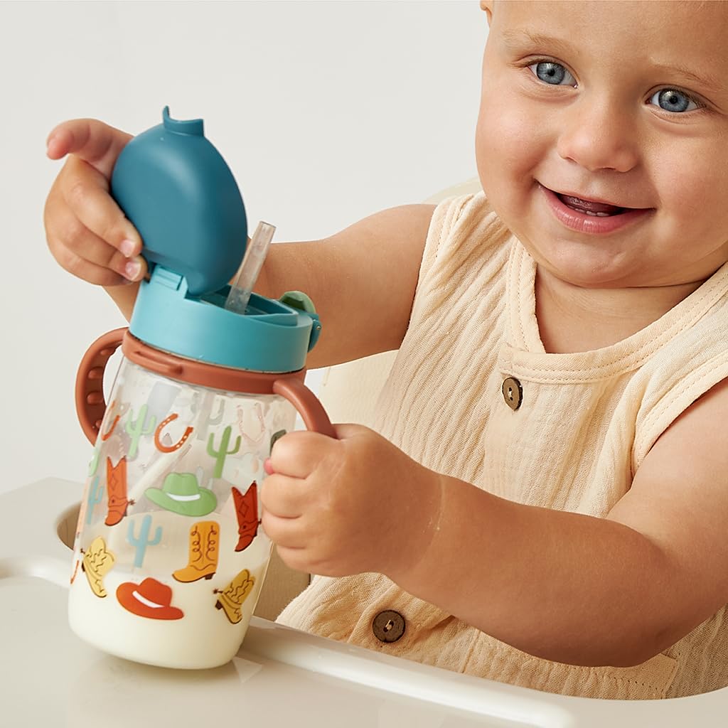 Itzy Ritzy Sippy Cup for Toddlers – Weighted Silicone Straw, Easy-Grip Handles, Snap-Close Leak-Proof Lid, BPA-Free & Dishwasher Safe – Bottle-to-Cup Transition Cup, 13oz (Western)