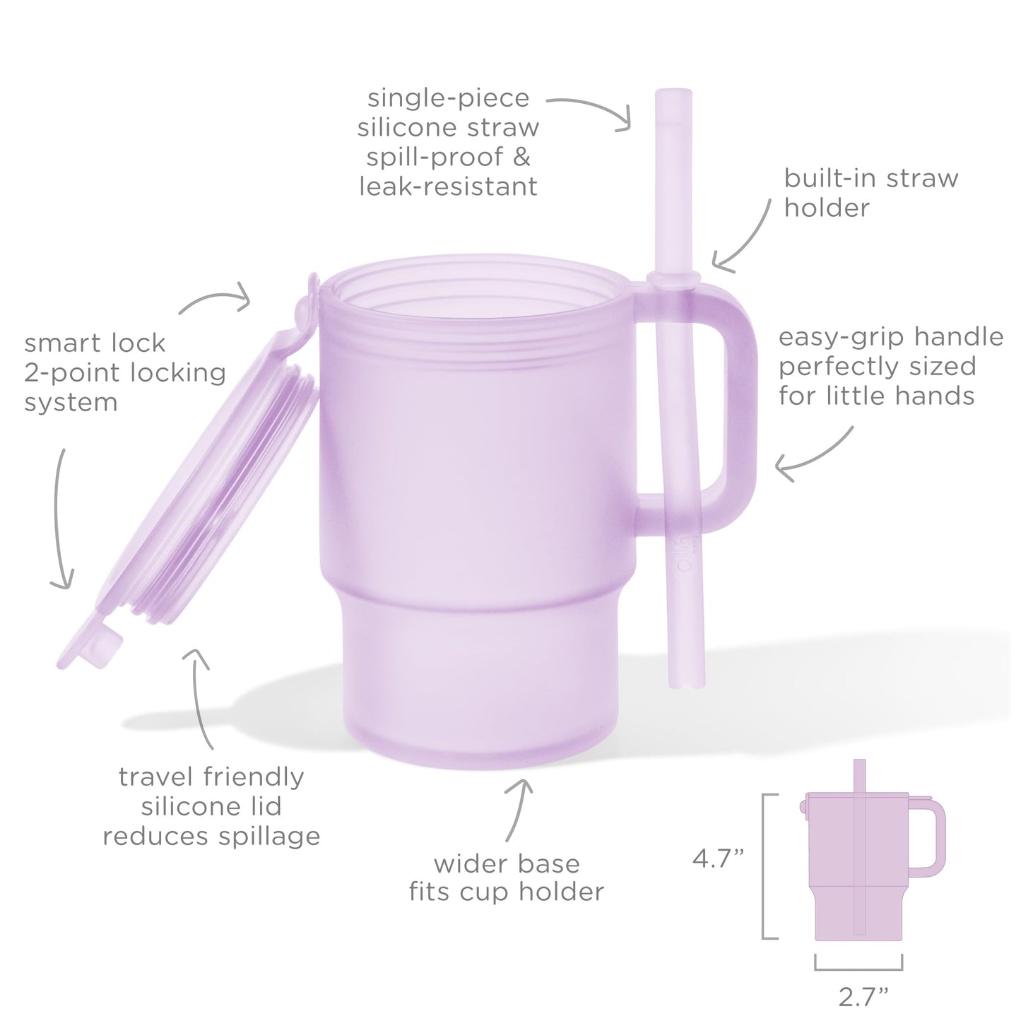 Olababy Clear Sense Silicone Tumbler with Handle & Straw 11 oz, Toddler & Kids Spill Proof Sippy Cup, Leak Resistant, BPA Free Baby Cup, Cupholder Compatible Travel Quencher (Blueberry, 1 PK)