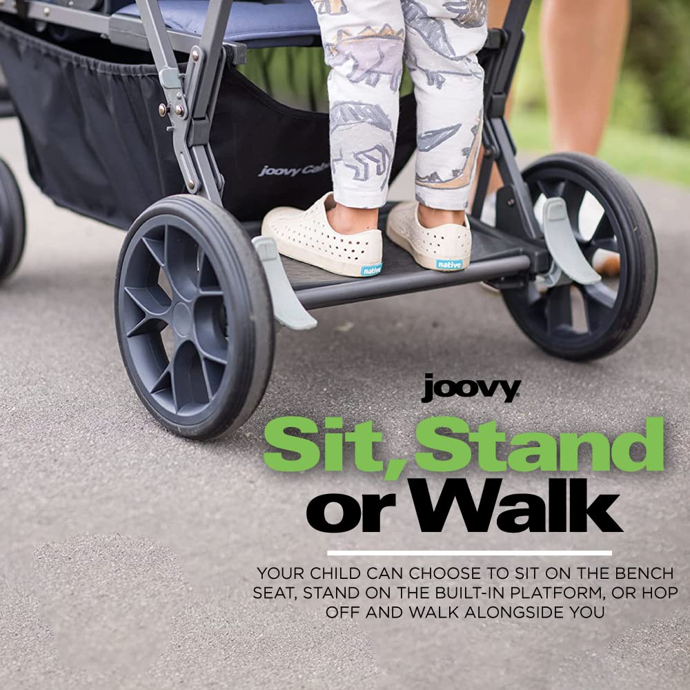 Joovy Caboose UL Sit and Stand Double Stroller with Bench Seat and Standing Platform, Plentiful Storage, Auto-Lock Quick-Fold, and Extended Sun Canopy, Jet