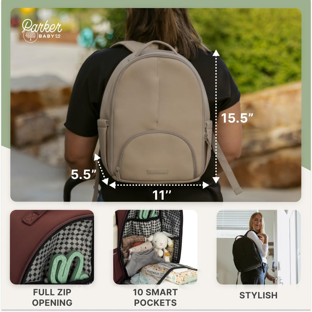 Parker Baby Drift Neoprene Backpack Lite | Small Neoprene Diaper Backpack with Insulated Pockets & Stroller Straps