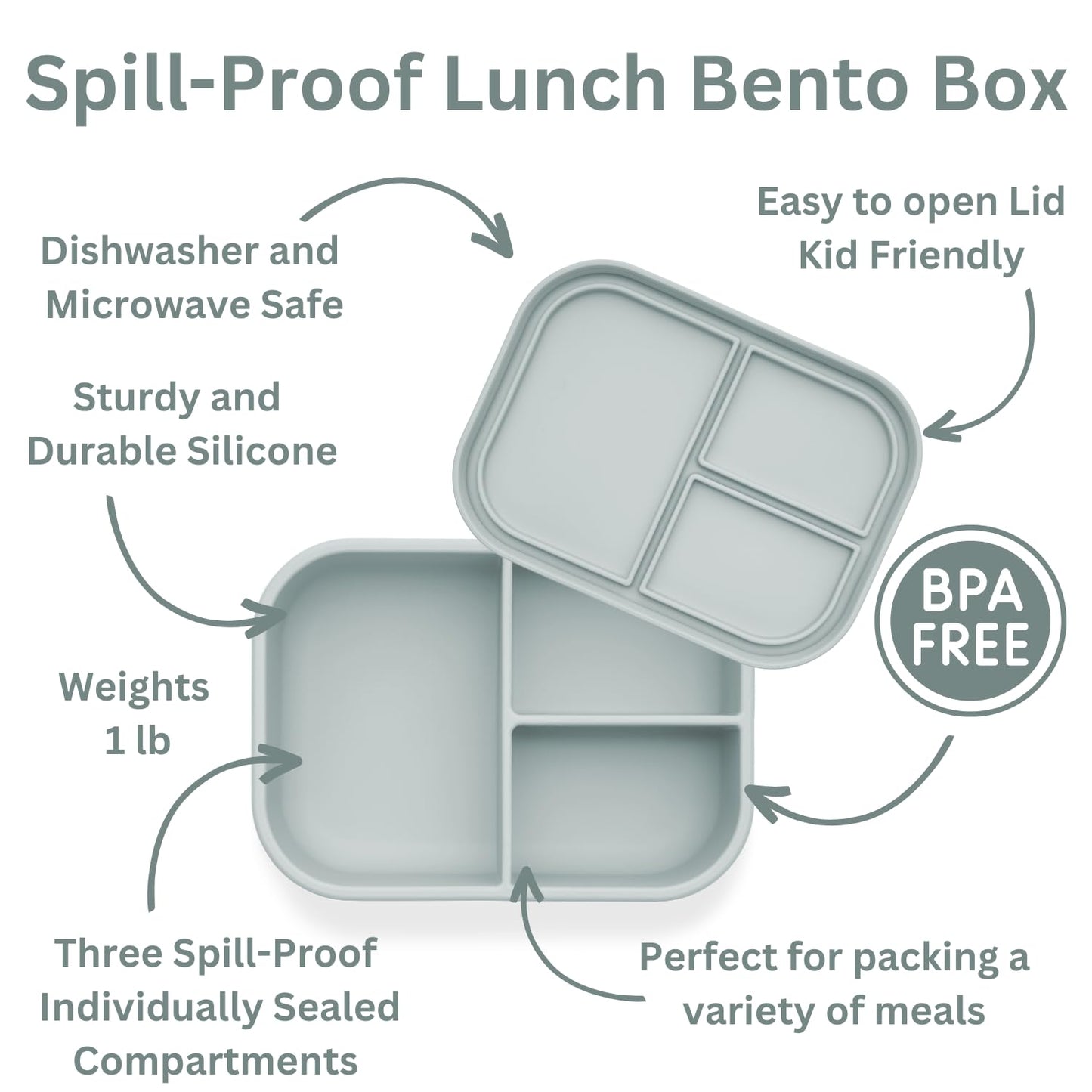 Ali+Oli Silicone Bento Box (Blue) Lunch Box for Kids, Toddlers, Preschoolers & Adults | BPA-Free and Spill-Proof | Ideal for School, and On-the-Go Meals| Perfect for Lunch, Snacks, and Meals