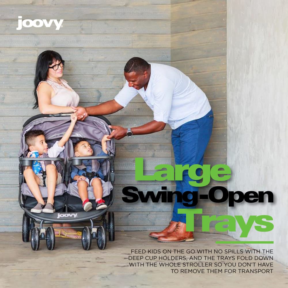 Joovy Scooter X2 Side-by-Side Double Stroller Featuring Dual Snack Trays, One-Handed Fold, Multi-Position Reclining Seats, Adjustable Leg Rests, and in-Seat Storage (Charcoal)