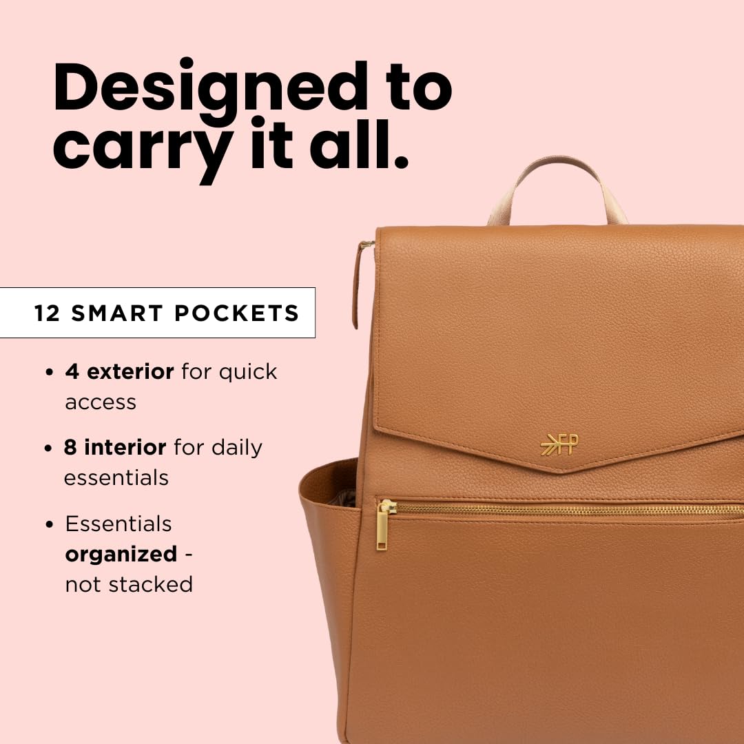 Freshly Picked Classic Diaper Bag II Backpack – Premium Vegan Leather, Large Capacity Baby Bag with Changing Pad, Stylish & Functional for Moms & Dads, Butterscotch