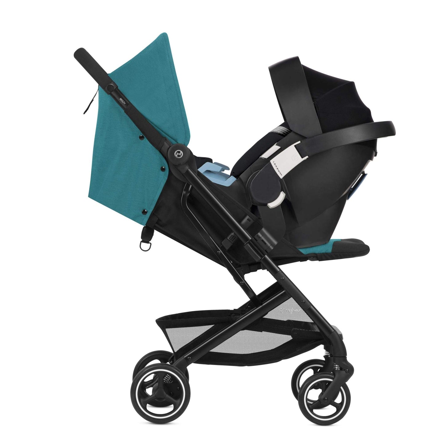 CYBEX Beezy Stroller, Lightweight Baby Stroller, Compact Fold, Compatible with All CYBEX Infant Seats, Stands for Storage, Easy to Carry, Multiple Recline Positions, Travel Stroller, River Blue