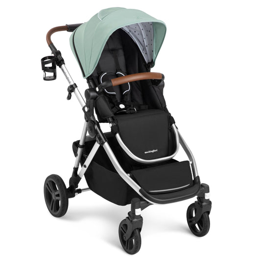 Mockingbird Single-to-Double Stroller 2.0 - Convertible Full-Size Baby Stroller for 1, 2 or 3 Kids - Includes Cup Holder - Sage