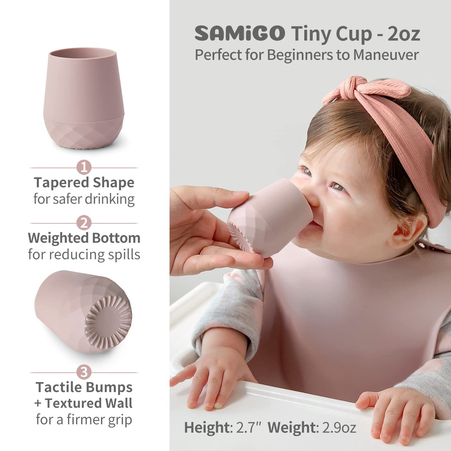 SAMiGO Silicone Baby Cups for 6-12 Months, Tiny Open Cups for Training and Water Drinking, Baby Led Weaning Supplies, 2 OZ