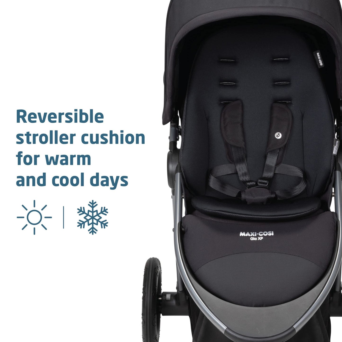 Maxi-Cosi Gia XP Luxe Travel System Stroller and Car Seat, Nimble 3-Wheel Maneuverability, All-Terrain Tires, Front-Wheel Suspension, Midnight Black