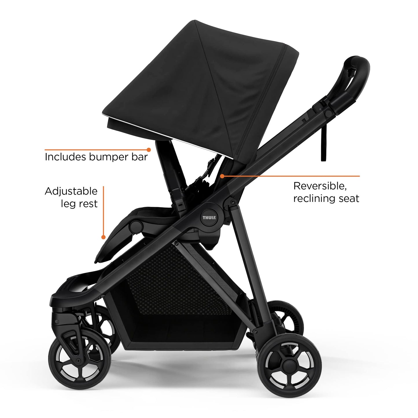 Thule Shine Baby Stroller, Full-Size Stroller Features, Compact and Lightweight Design, Reversible seat, Spacious Storage Basket, Adjustable Leg Rest, Easy one-Hand fold