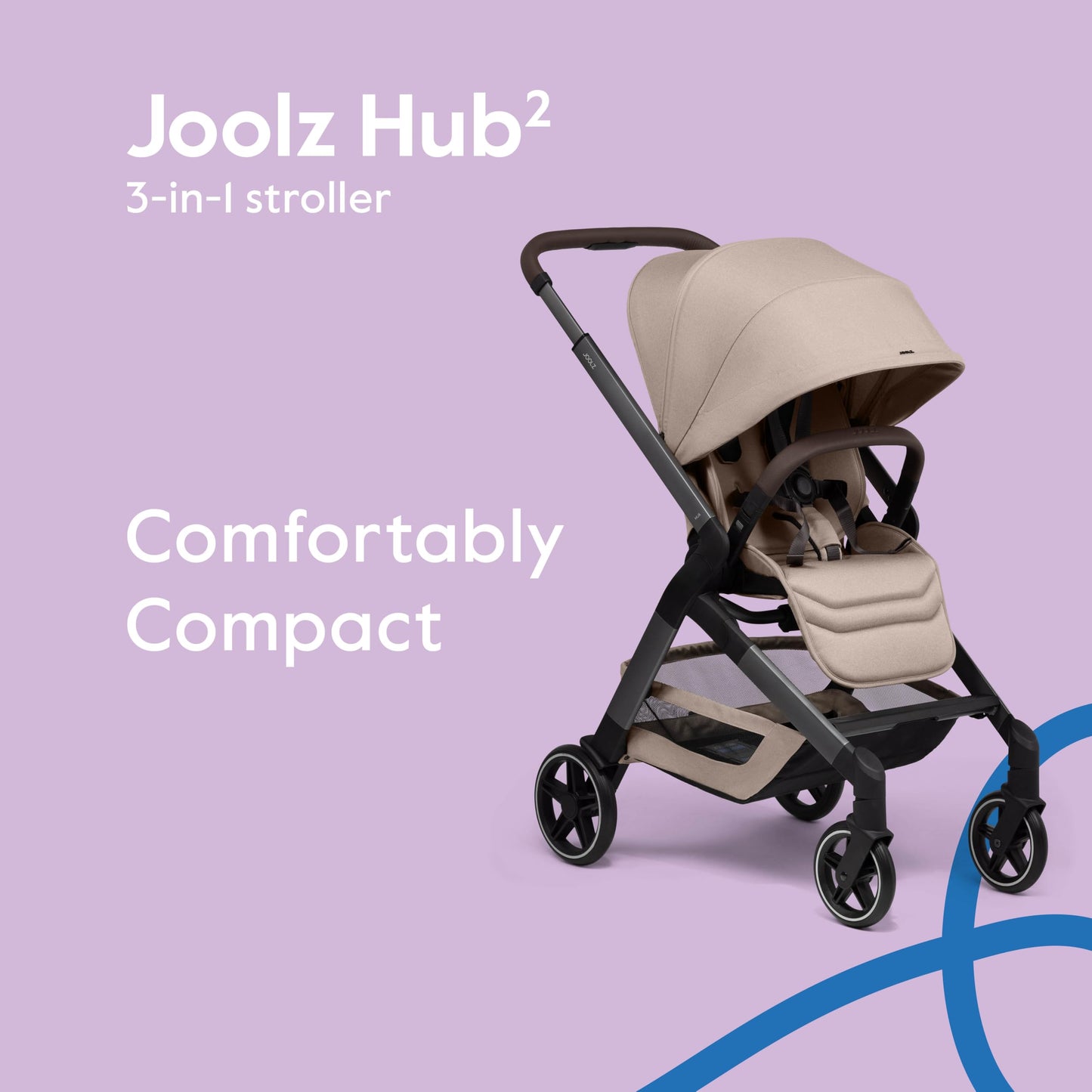 Joolz Hub2 Compact Baby Stroller for City Use (Below 20lbs) - Full-Size Single-to-Double System with Reversible Toddler Seat, One-Hand Fold, XL Basket, All-Terrain Wheels, UPF50+ Canopy - Sandy Taupe