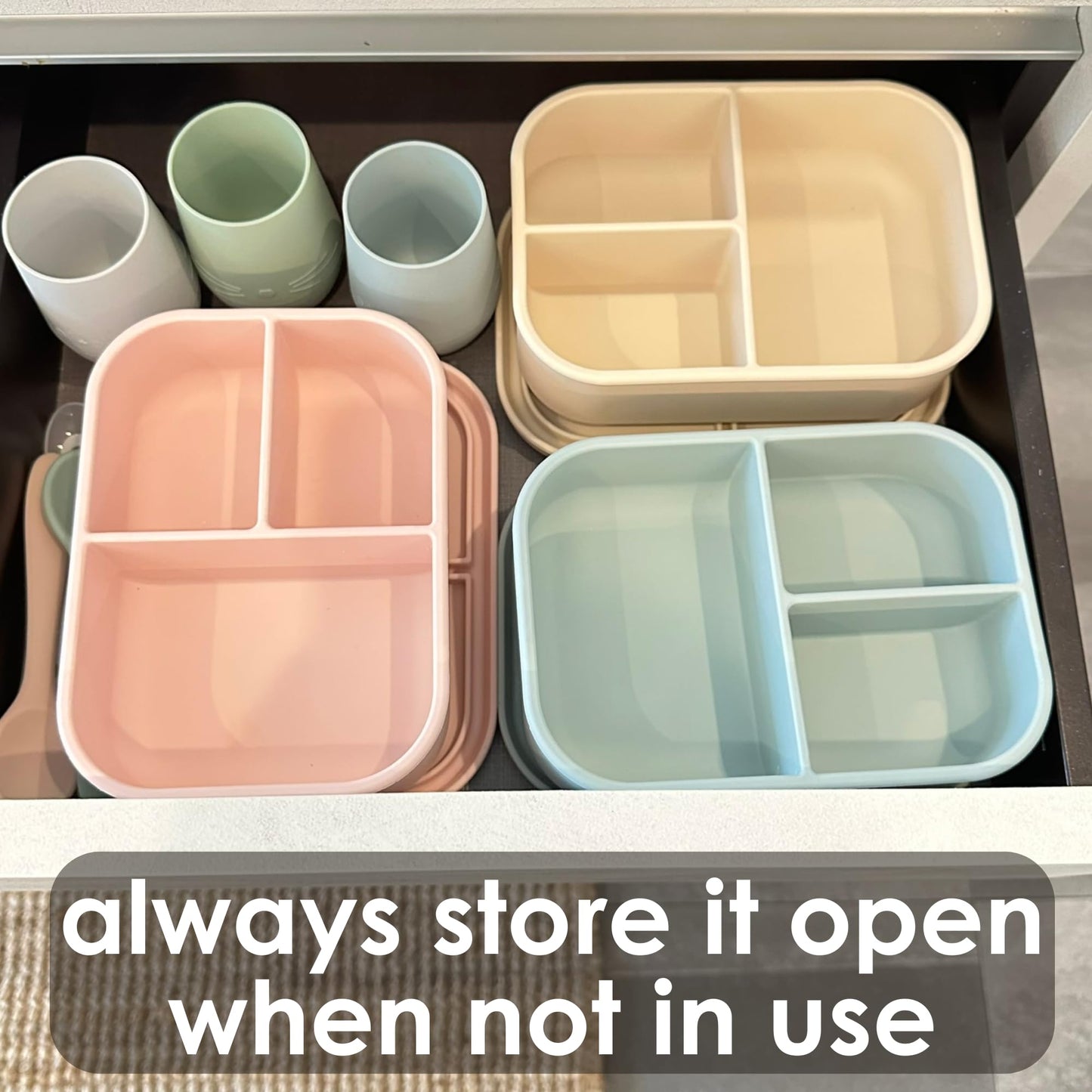 Ali+Oli Silicone Bento Box (Blue) Lunch Box for Kids, Toddlers, Preschoolers & Adults | BPA-Free and Spill-Proof | Ideal for School, and On-the-Go Meals| Perfect for Lunch, Snacks, and Meals