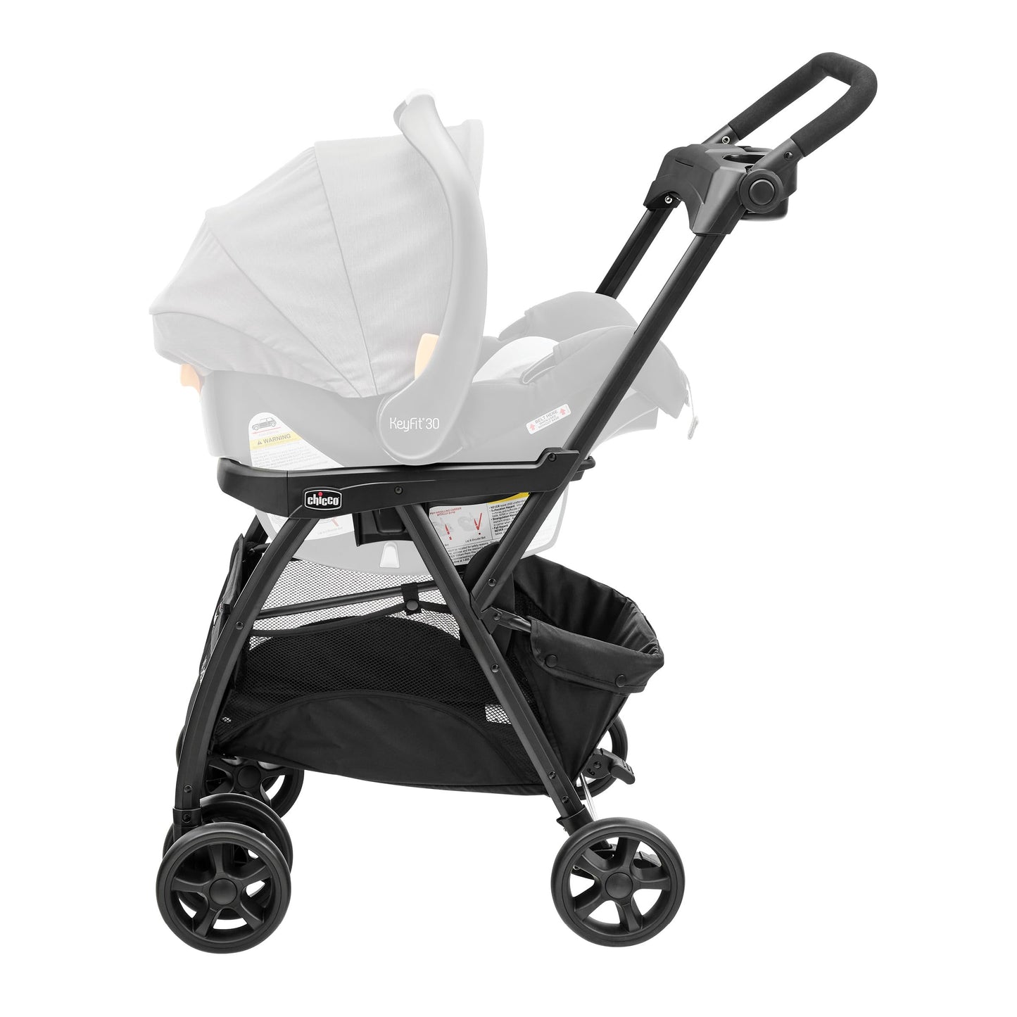 Chicco KeyFit Caddy Frame Stroller, Accepts All Chicco Infant Car Seats, Adjustable Handle, Parent Tray | Black/Black