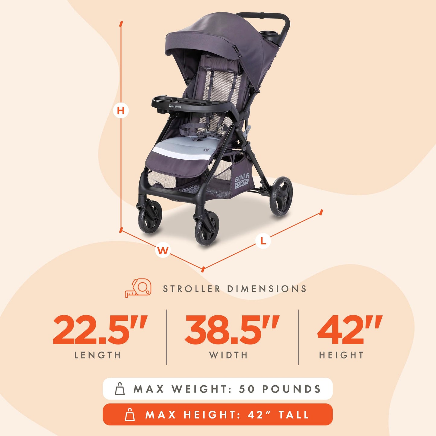 Baby Trend Sonar Seasons Stroller, Liberty Grey