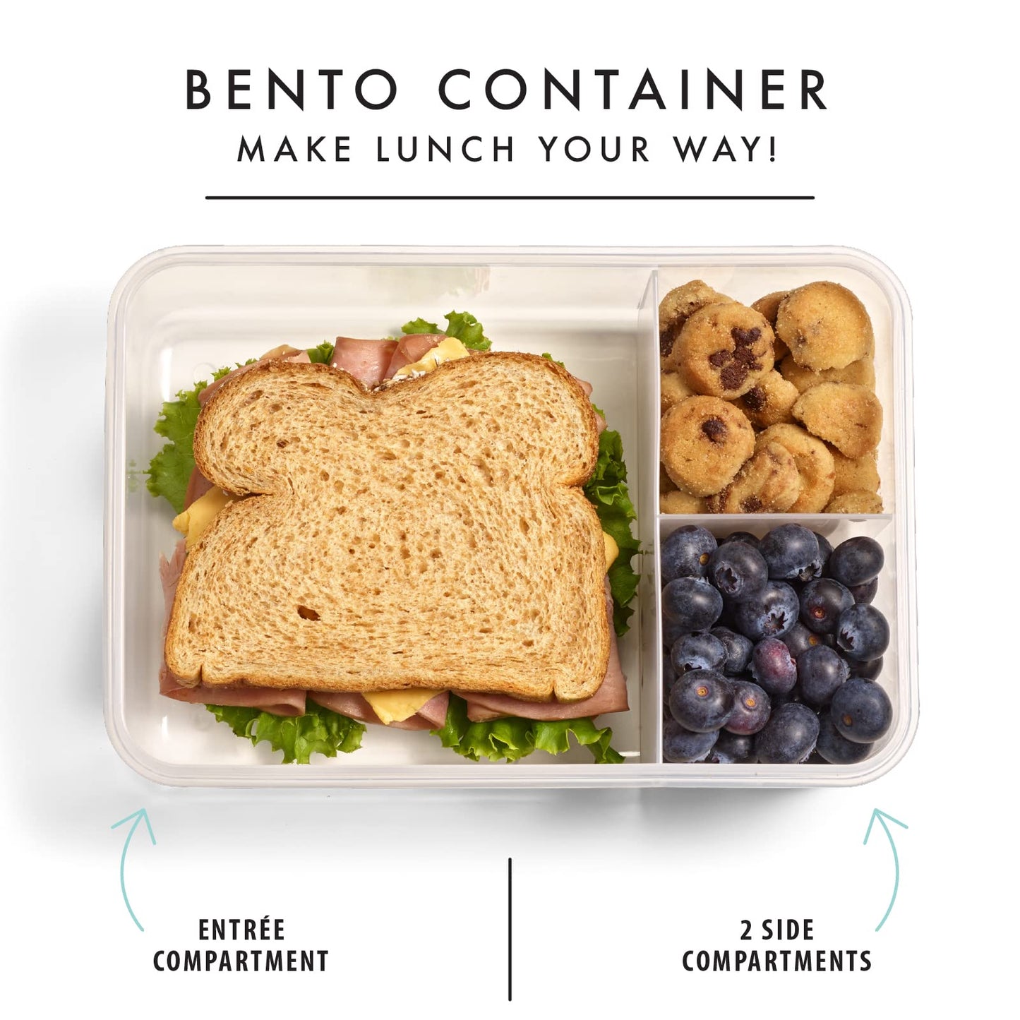 Fit & Fresh Bento Box Adult and Kids Lunch Box Container, Includes 2 Slim Clip-in Ice Packs, Reusable, Leak-Resistant, & Stackable Lunch Container for Adults