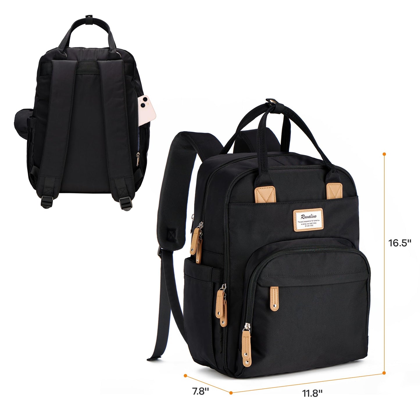 RUVALINO Diaper Bag Backpack, Multifunction Travel Pack Maternity Baby Changing Bags, Large Capacity, Waterproof, Black