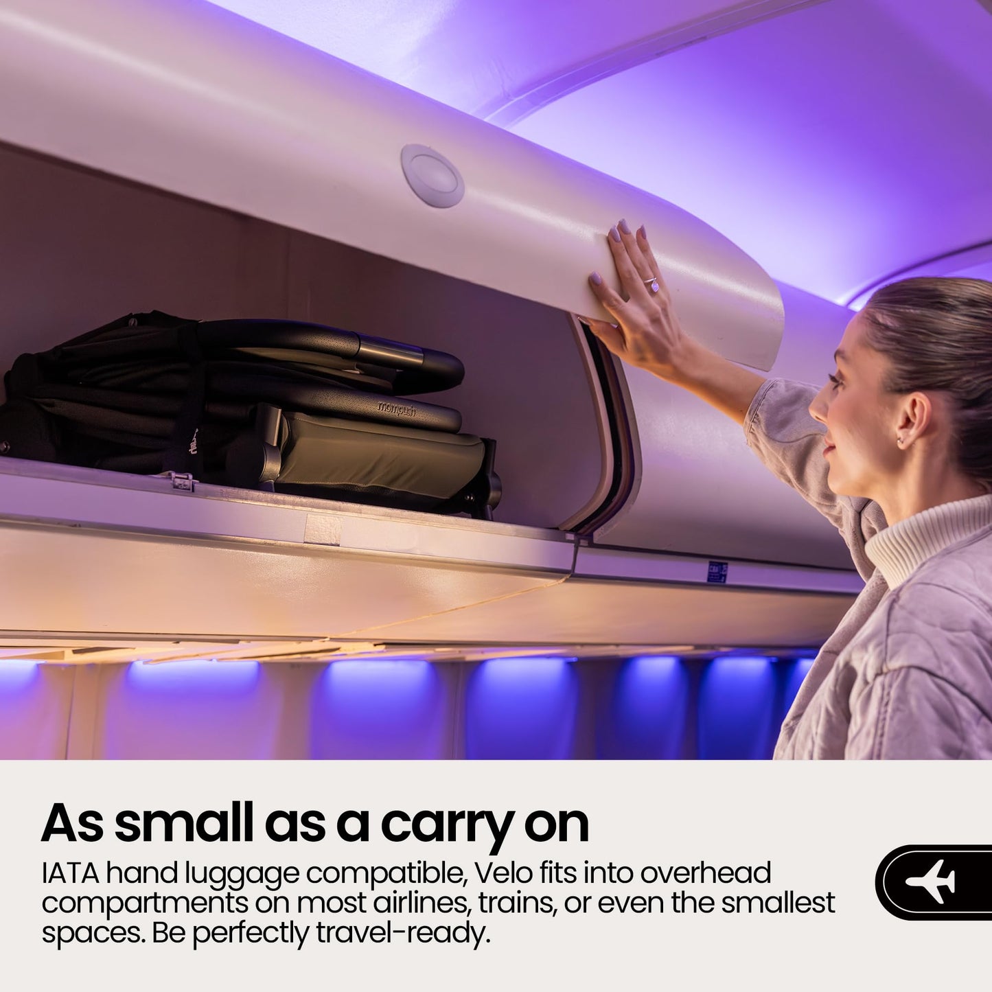 Mompush Velo Lightweight Travel Stroller, Compact & Airplane-Friendly for Baby and Toddler, Lie-Flat Seat, One-Hand Fold, with Leather Bumper Bar, Shoulder Strap, Raincover, Storage Bag & Cup Holder