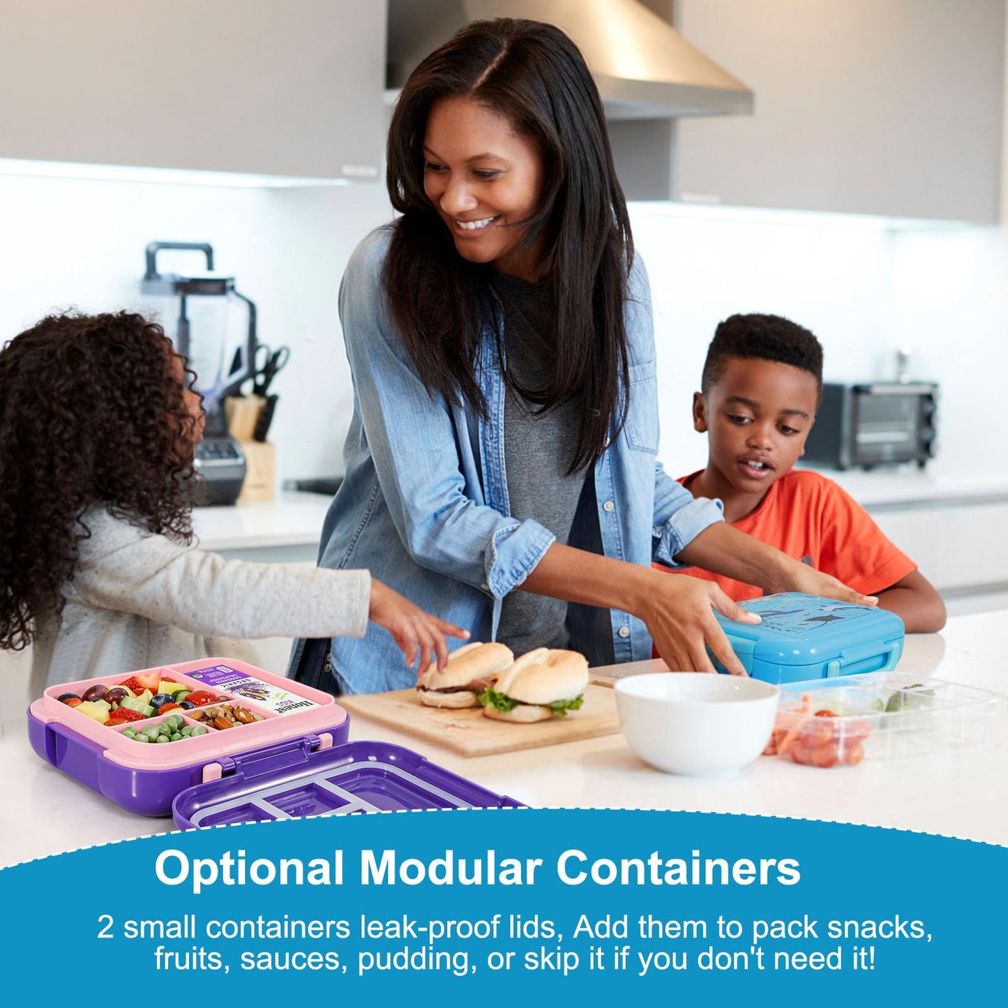 Caperci Bento Box for Kids - Leak-Proof Toddler Lunch Box Container with 2 Modular Containers & 4 Compartments, Hold 4.8 Cups, Portable Handle, BPA-Free, Microwave/Dishwasher Safe (Sea Life)