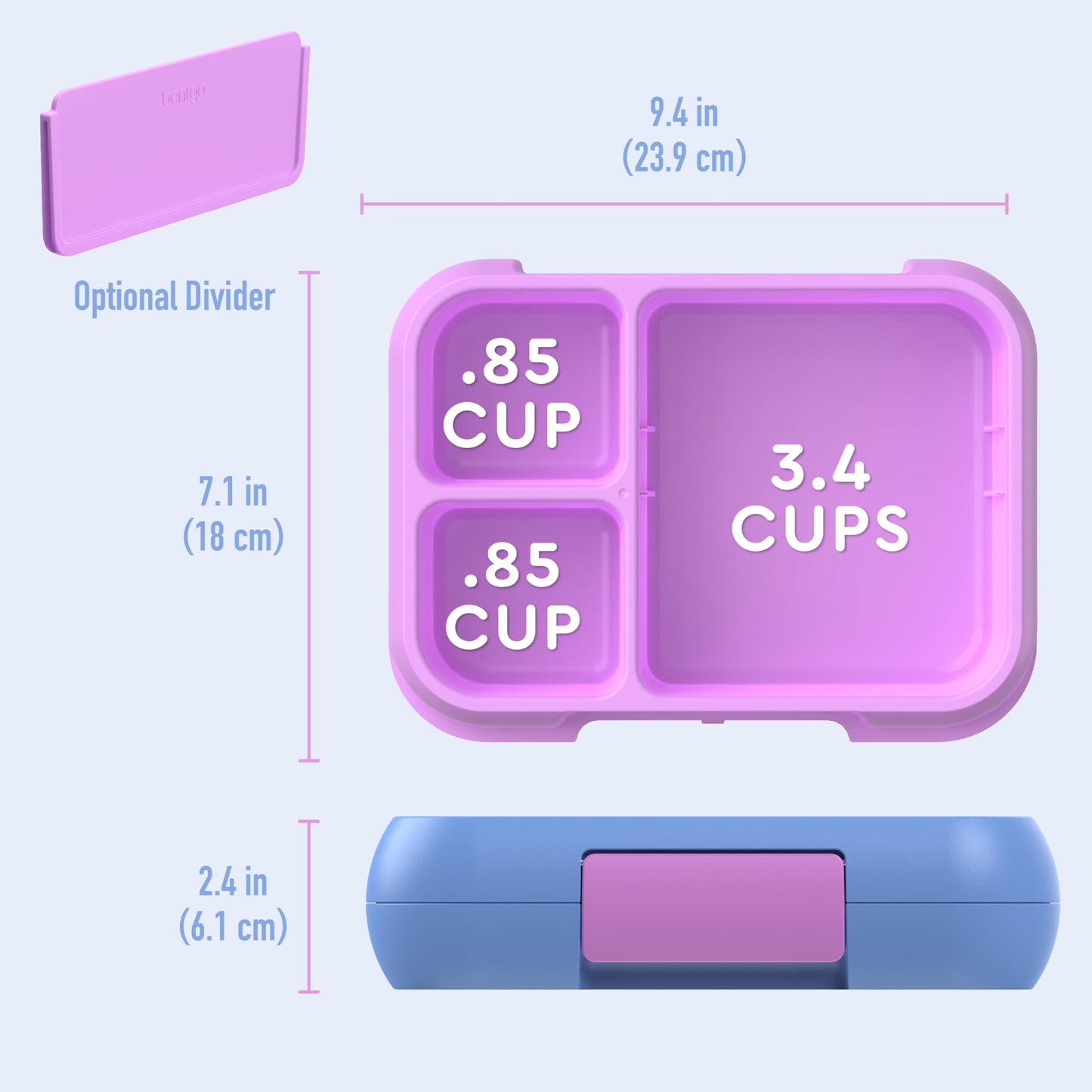 Bentgo Pop - Leak-Proof Lunch Box & Removable Divider for Ages 8+ & Teens - Lunch Container Holds 5 Cups of Food; 3-4 Compartments; Microwave/Dishwasher Safe; 2 Year Warranty (Periwinkle/Pink)