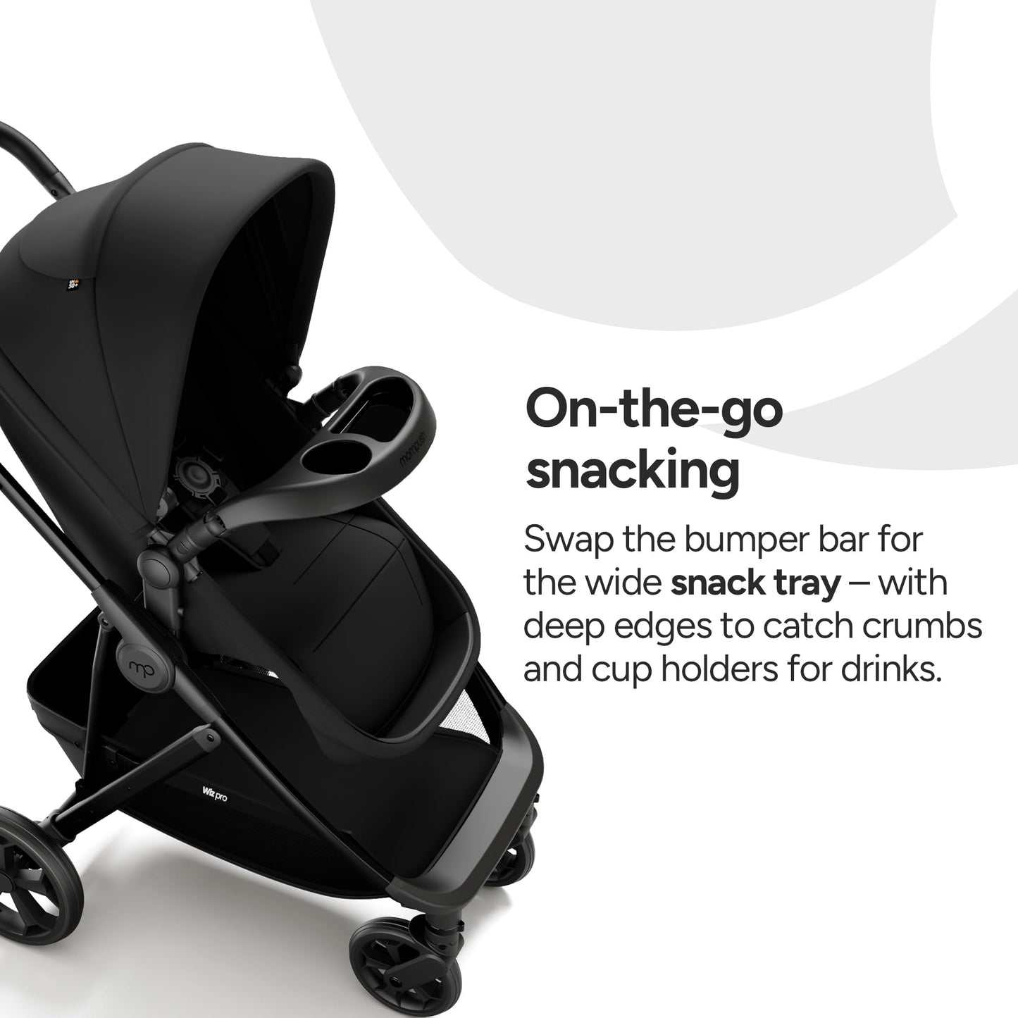 Mompush Wiz Pro 4-in-1 Baby Stroller with Newborn Mode, Full-Size All-Terrain Premium Stroller from Newborn to Toddler, Snack Tray Included for Easy Feeding & Outing, Lay-Flat in Seconds
