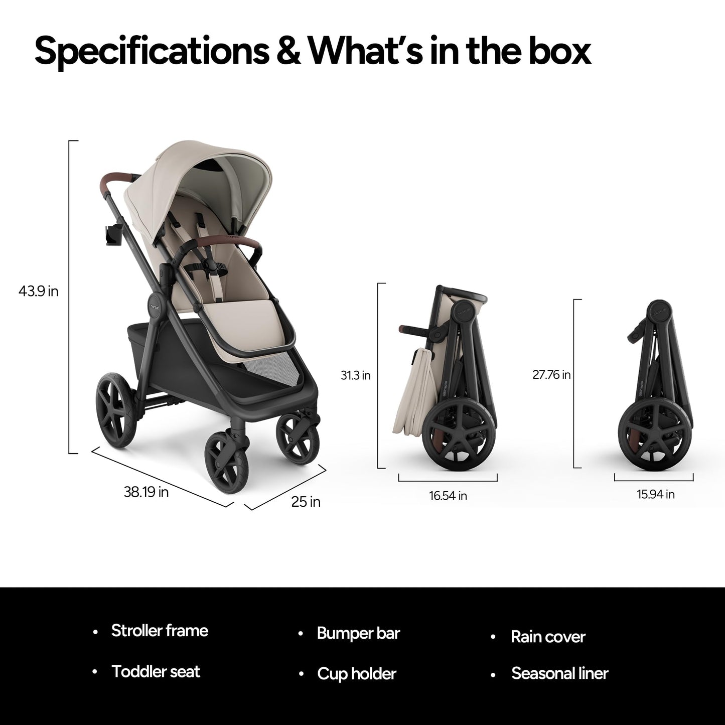 Mompush Ultimate 3 Full Size Stroller for Infant to Toddler - All-Terrain PU Tires with Full Suspension, Reversible Extendable Seat, Adjustable Handle, One-Second Fold, Car Seat Compatible