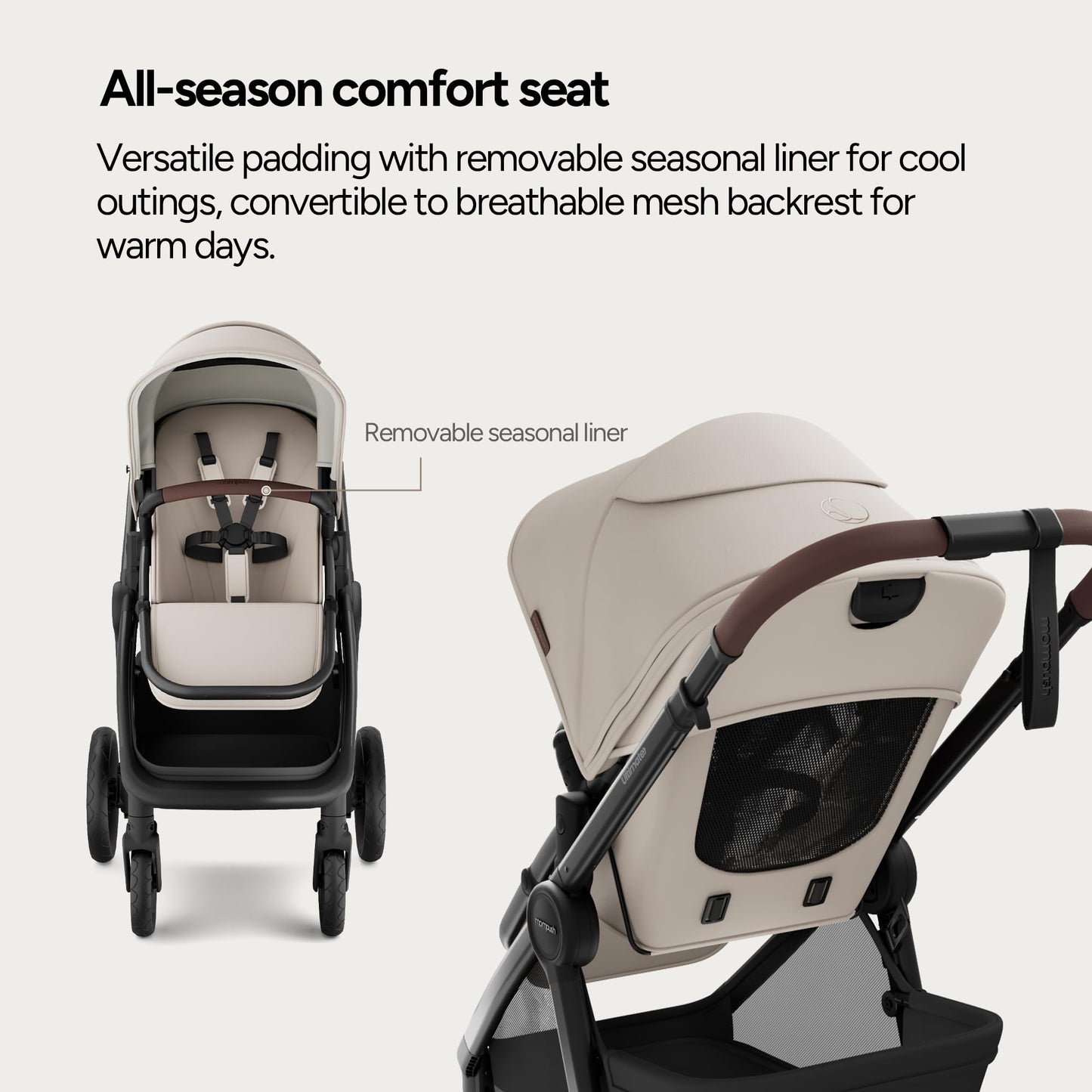 Mompush Ultimate 3 Full Size Stroller for Infant to Toddler - All-Terrain PU Tires with Full Suspension, Reversible Extendable Seat, Adjustable Handle, One-Second Fold, Car Seat Compatible