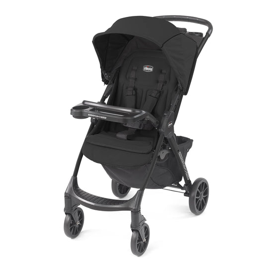 Chicco Mini Bravo Plus Lightweight Stroller for Babies and Toddlers, 3-Position Reclining Seat and UPF-Rated Canopy, Child and Parent Trays, Self-Standing Fold | Storm/Black