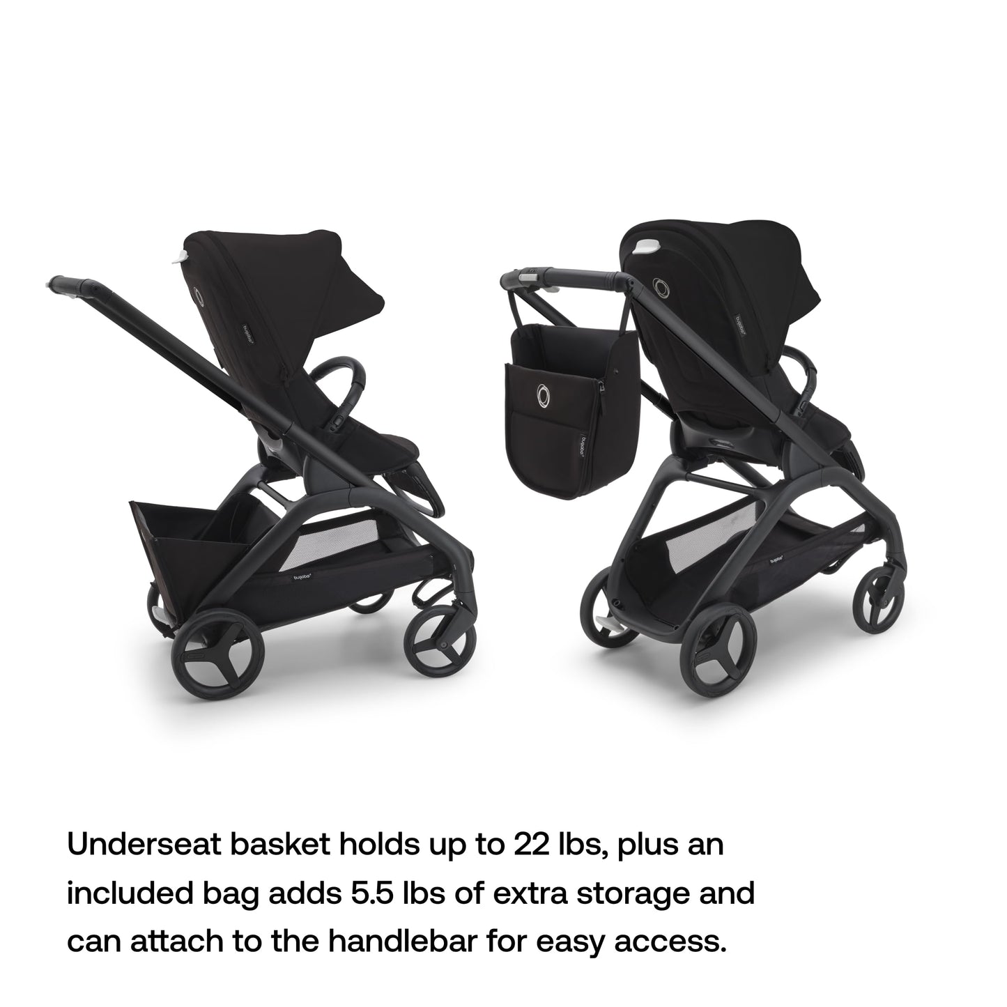 Bugaboo Dragonfly City Stroller, Lightweight Compact Baby Stroller with One Hand Easy Fold in Any Position, Full Suspension, XL Underseat Basket, Graphite Chassis and Grey Melange Sun Canopy