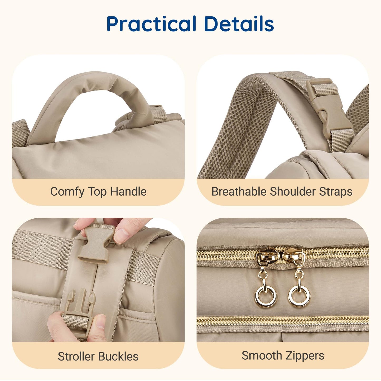 mommore Small Diaper Bag, Mini Baby Diaper Bag, Puffer Quilted Diaper Backpack with Changing Pad, Insulated Pockets, Stroller Strap, Woven Baby Bag for Travel Work
