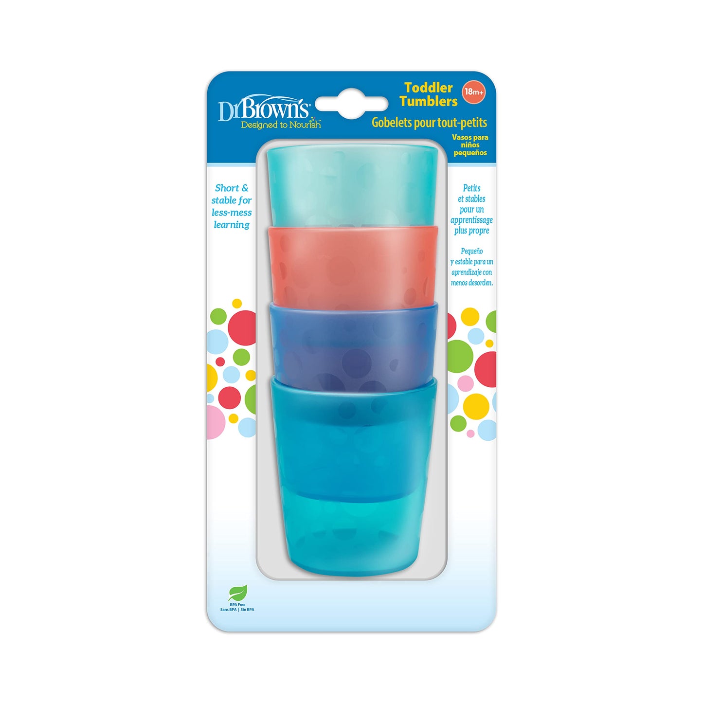 Dr. Brown's Toddler Tumblers, Stackable Open Training Cups, BPA-Free, 18m+, 4-Pack