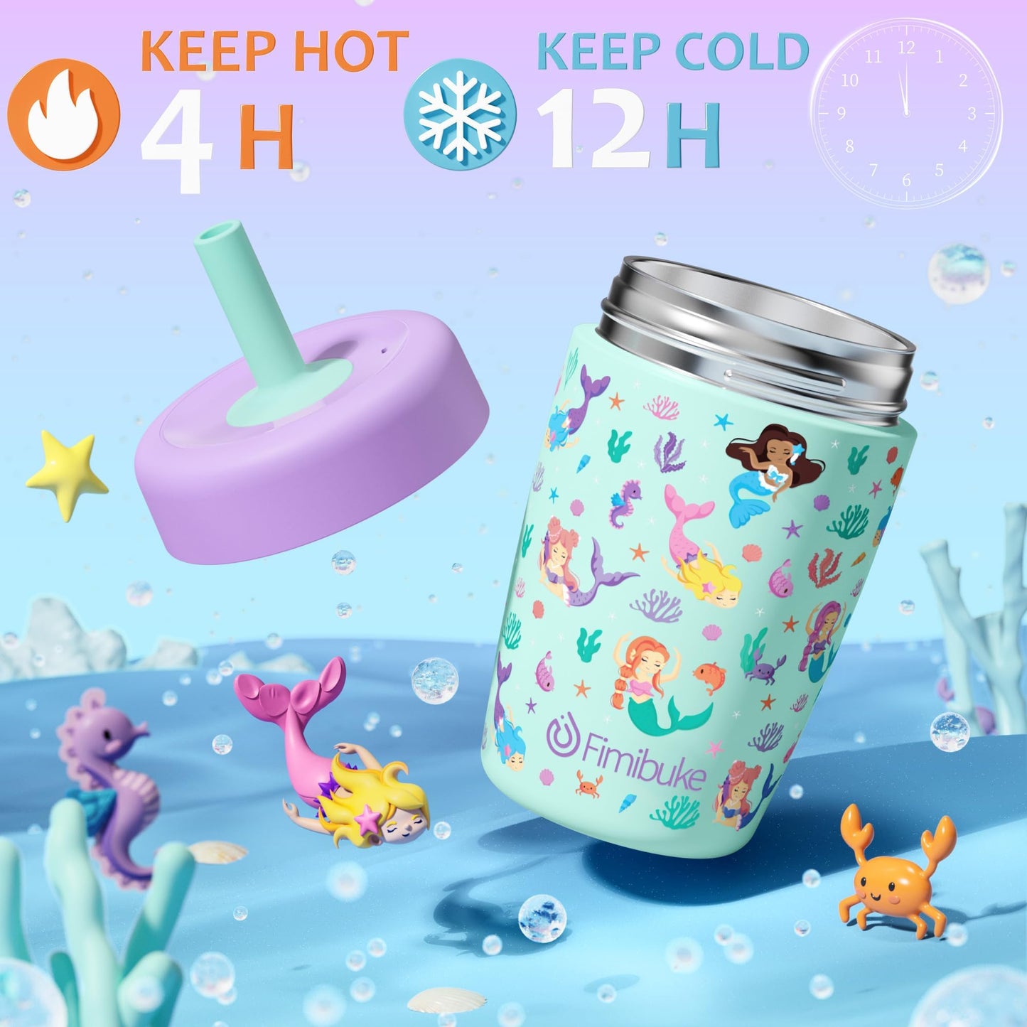 Fimibuke Kids & Toddler Cups Spill Proof, 12 OZ Insulated Sippy Cups for Toddlers Boys Girls, BPA-Free Toddler Straw Tumbler, Stainless Steel Kids Water Bottle with Twist Lids & Silicone Straw, 2 Pack