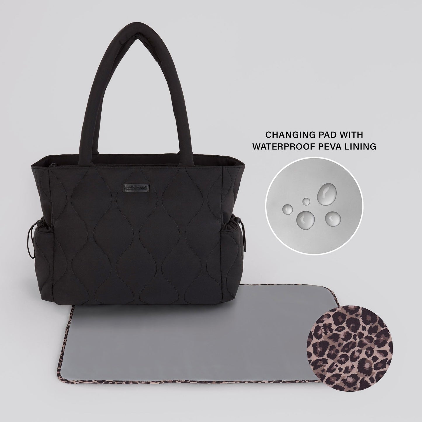 Motherhood Quilted Tote Diaper Bag Diaper Bag - Large Capacity Baby Bag for Travel, Waterproof with Insulated Pockets & Changing Pad, Black